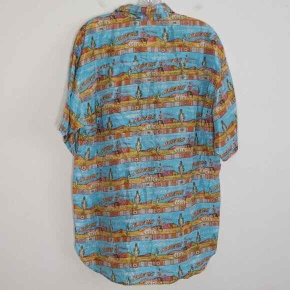 Vintage Silk Club Arizona Cowboy Print Button Down Casual Silk Shirt - Picture 4 of 4
